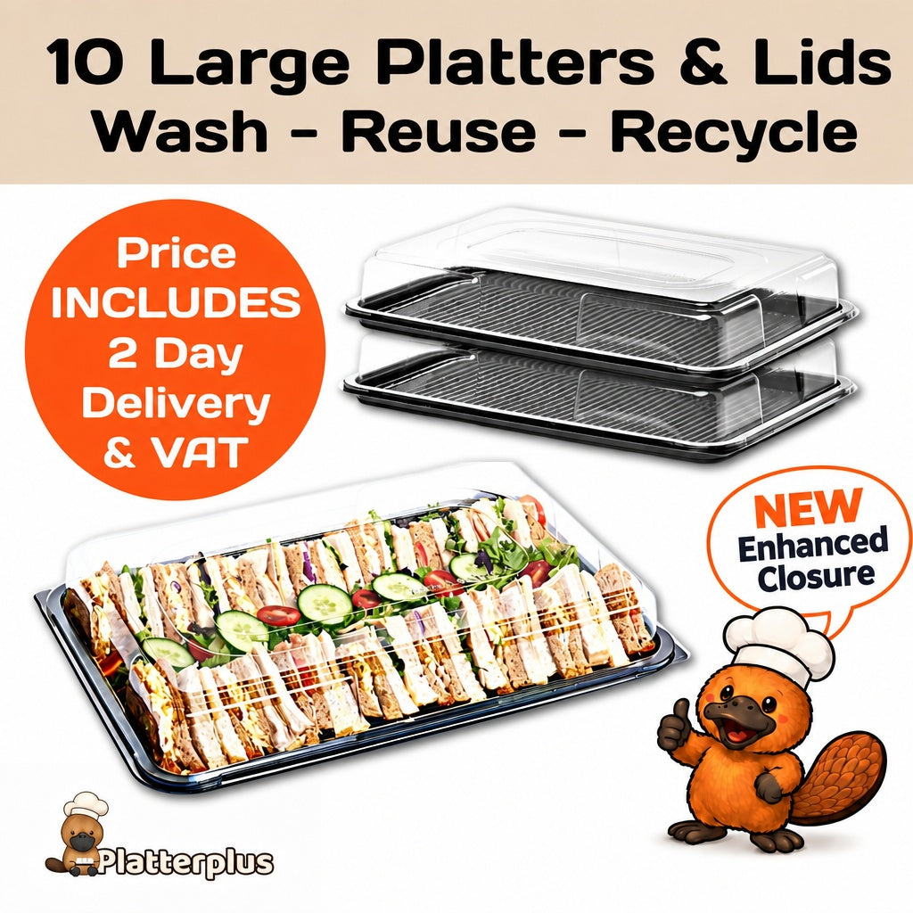 Platterplus 10 Large Sandwich Platter Trays + 10 Extra Deep Lids