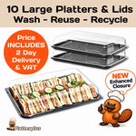 Platterplus 10 Large Sandwich Platter Trays + 10 Extra Deep Lids