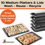10 Medium Food Platter Trays + 10 Clear Lids - Platterplus