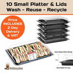 10 Small Party Platter Trays + 10 Clear Lids