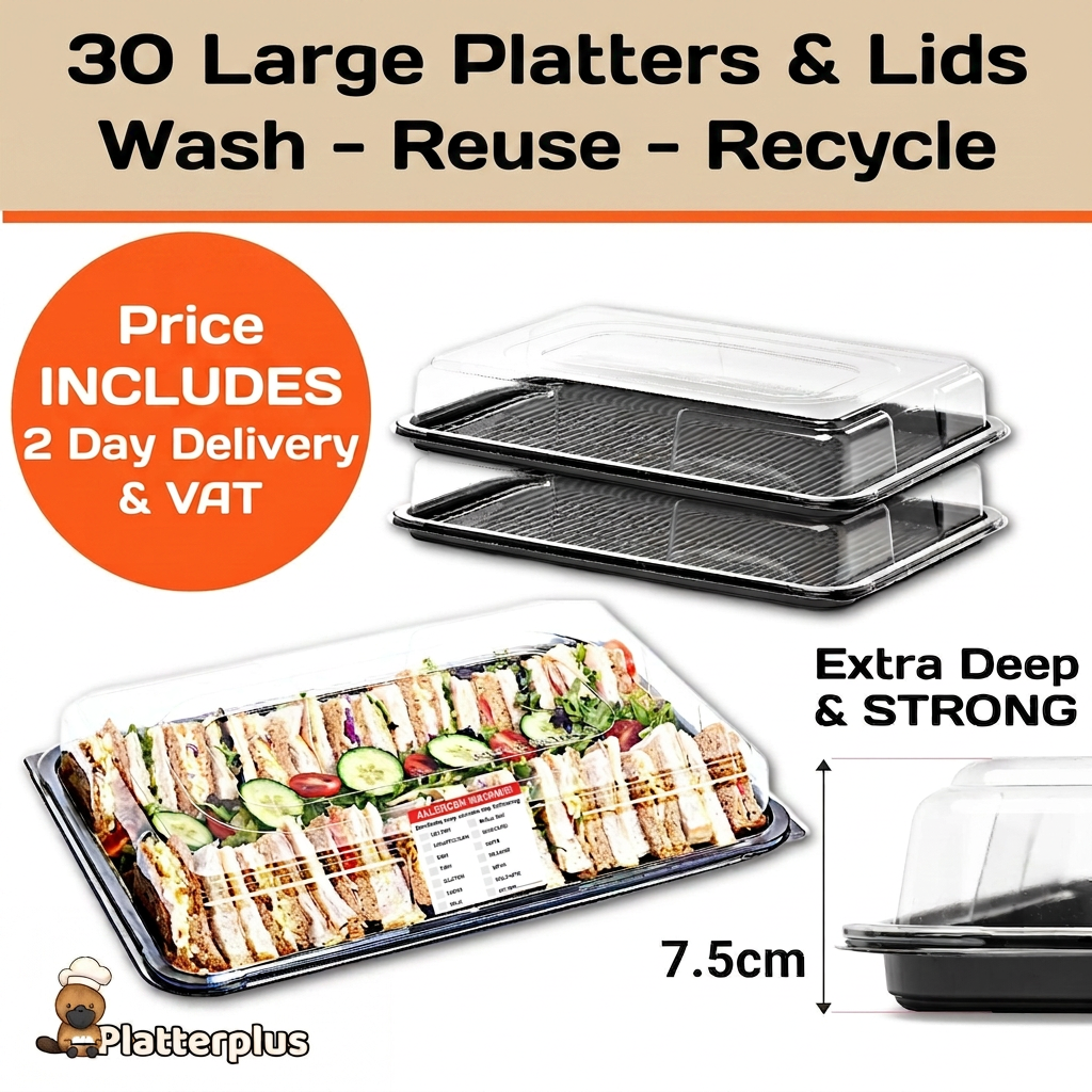 30 Large Sandwich Platter Trays & 30 Extra Deep Clear Lids.