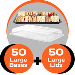 BUMPER BOX - 50Large Black Sandwich Platter Trays & 50 Large Lids