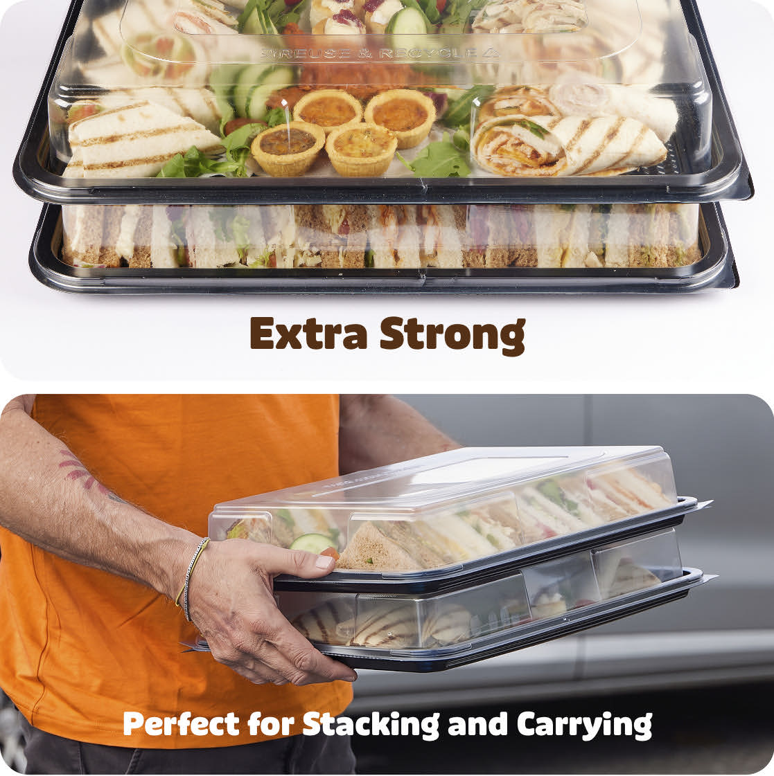 BUMPER BOX - 50 Large Black Sandwich Platter Trays & 50 Large Lids