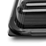 Set of 15 Platterplus party buffet trays with lids, including 5 large, 5 medium, and 5 small mixed serving trays.