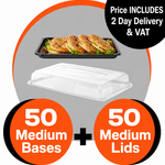 BUMPER BOX - 50 Medium Catering Platter Trays & 50 Clear Lids