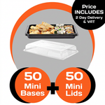50 Mini Black Platter Bases + 50 Mini Clear Lids- BUMPER BOX