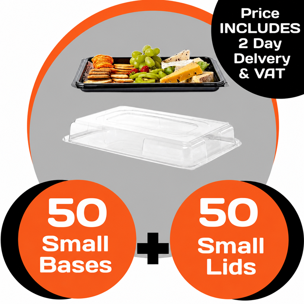 50 Small Catering Platter Bases & 50 Small Clear Lids - Eco-friendly BUMPER BOX