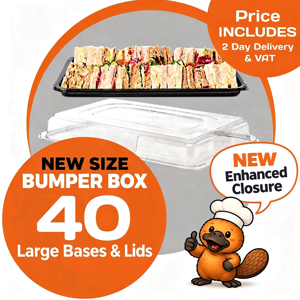 BUMPER BOX - 40 Large Black Sandwich Platter Trays & 40 Large Lids