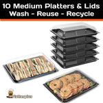 10 Medium Food Platter Trays + 10 Clear Lids - Platterplus