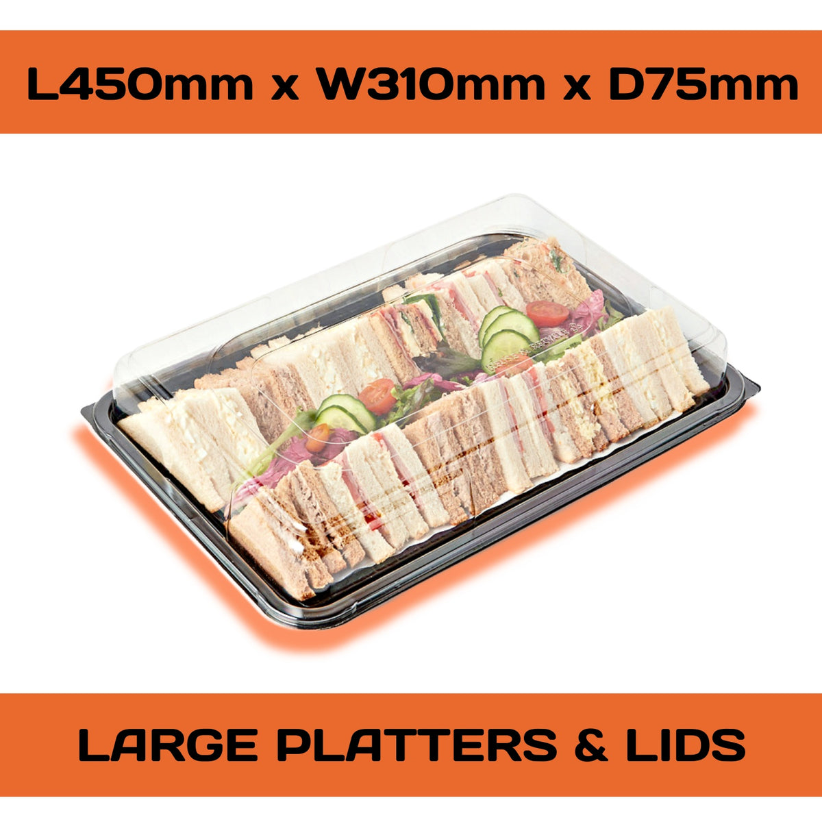 Set of 15 Platterplus party buffet platters with lids, including 5 large, 5 medium, and 5 small trays for serving.