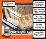 Set of 10 large Platterplus serving platters with clear lids and a free 6-cavity tray, perfect for catering and buffet presentation.