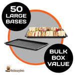 Set of 50 large Platterplus platter bases, versatile for use alone or with large platter lids, ideal for serving and presentation.