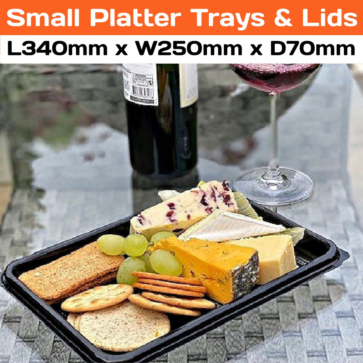 Set of 50 small platter bases from Platterplus, ideal for serving or pairing with small platter lids in bulk.